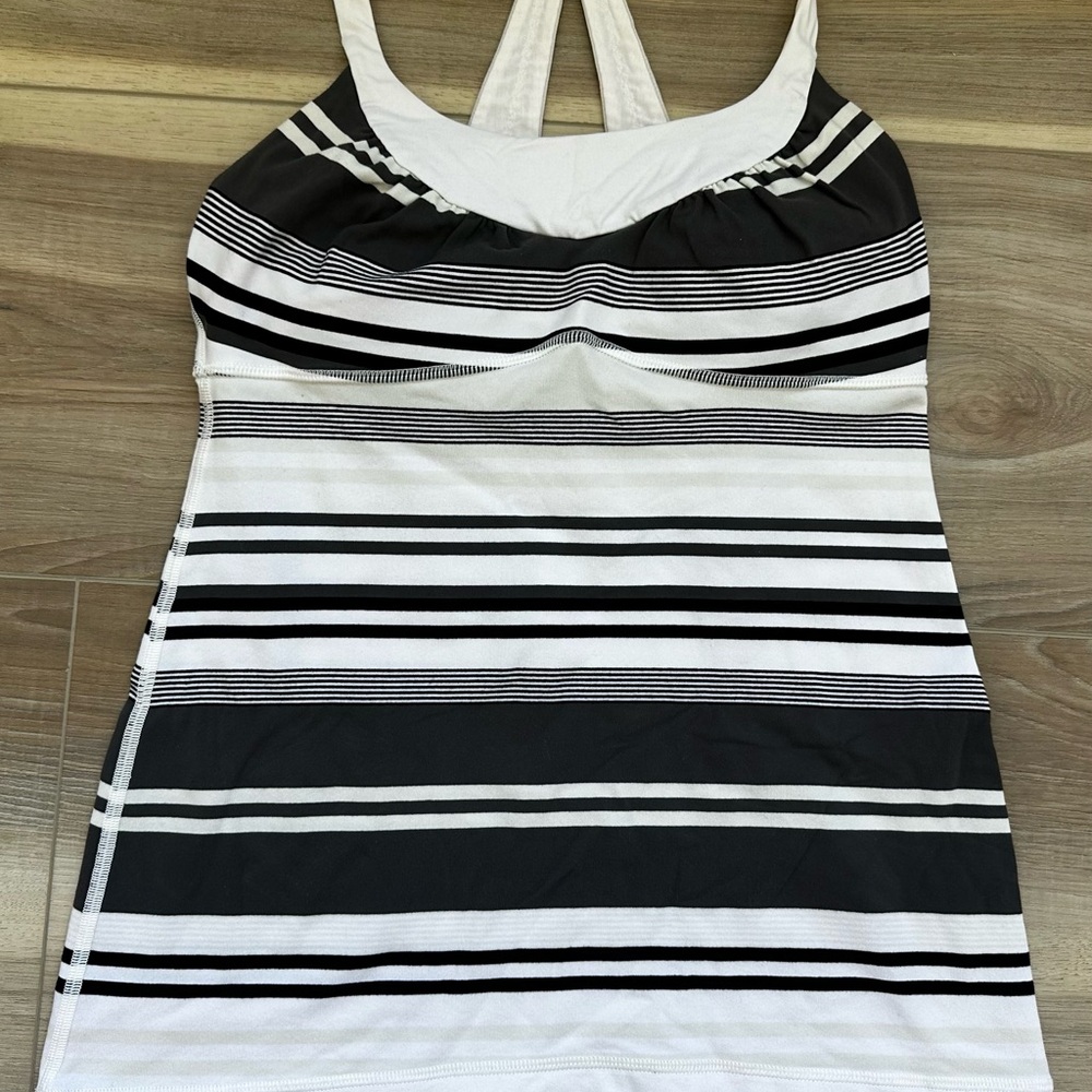 Lululemon Athletica Black and White Striped Tank Top